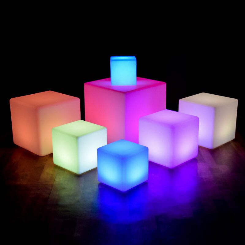 60cm LED Cube Seat | 20cm PE multi color changing lighting led outdoor cube seat IP65 Waterproof