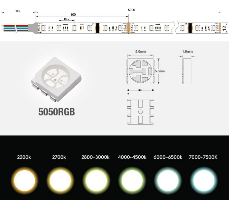 12v LED Strip Light | New super length constant current series 12v 15m20m30m RGB 5050 Led strip light 60 ledsm