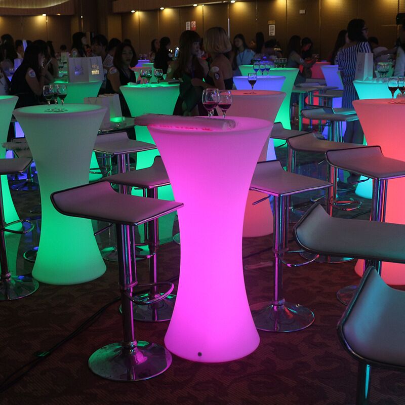 LED Table | Glowing LED Bar Furniture Light up Cocktail Table and Chairs Illuminated Waterproof LED Bar Table