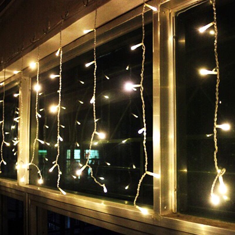 led curtain string lights | Outdoor LED Icicle Dripping Light Decorative Hanging Christmas Warm White Falling String Curtain LED