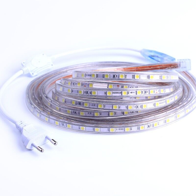 230v led strip | LED Strip 230 v Cool White 5050 60d Waterproof 220v Strip 100m per roll With Plug