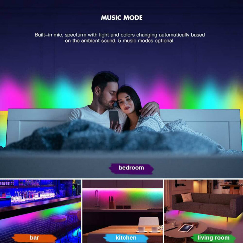 Music Mode LED Strip | Magic Home Chasing Color Digital Music Control RGB LED Strip Kit SMD5050 328FT 600LEDs