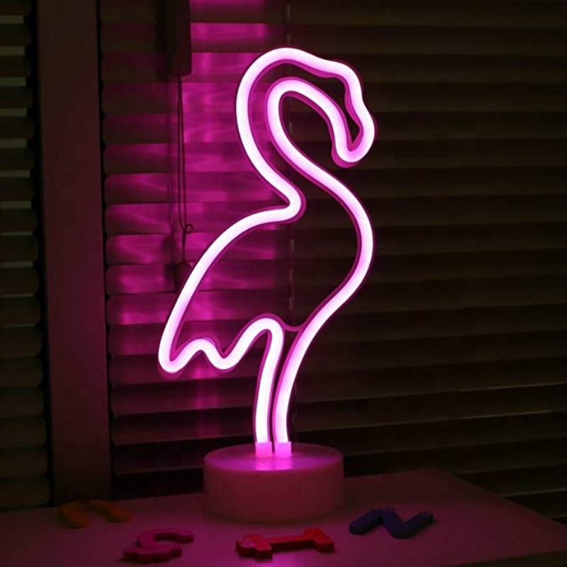 flamingo neon light | Flamingo Shape LED Neon Light with Holder Base USBBattery Powered Table Lamp