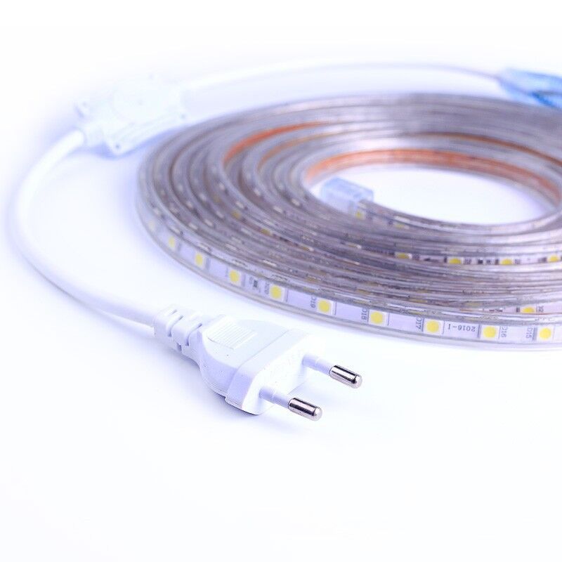 led strip 230v | LED Strip 230 v Cool White 5050 60d Waterproof 220v Strip 100m per roll With Plug
