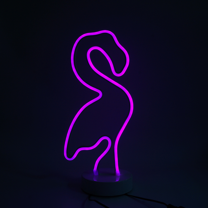 neon sign flamingo | Flamingo Shape LED Neon Light with Holder Base USBBattery Powered Table Lamp