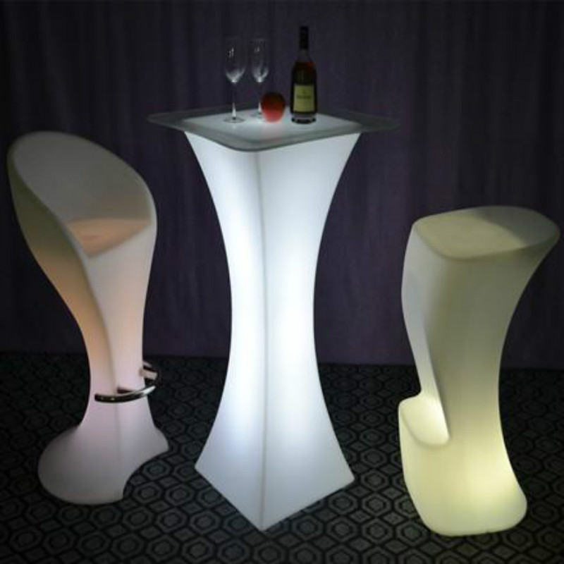 cocktail table and chairs | Rechargeable illuminated Light Up Cocktail Table Exhibition RGB Bar Table and Chair Set