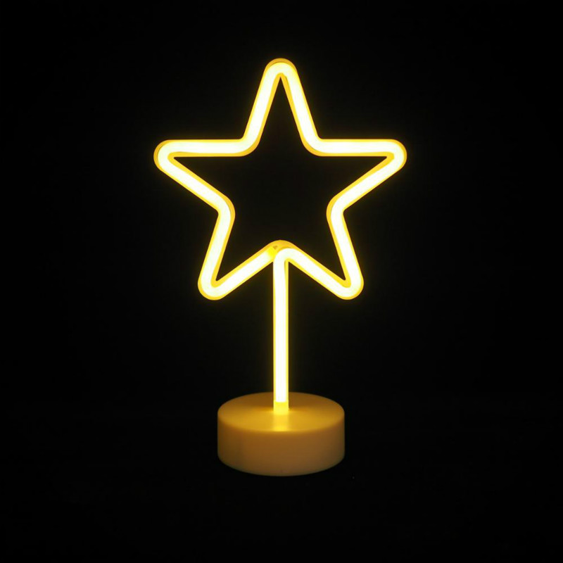 led star neon | Star Shaped LED Neon Table Lamp with Round Stand Battery Operated Powered
