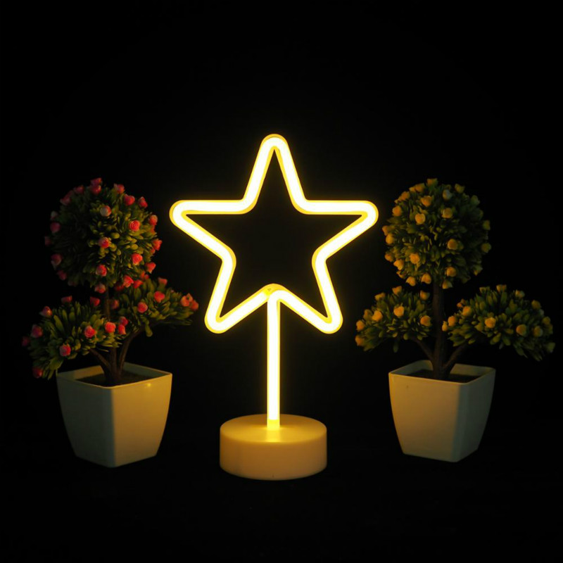 | Star Shaped LED Neon Table Lamp with Round Stand Battery Operated Powered