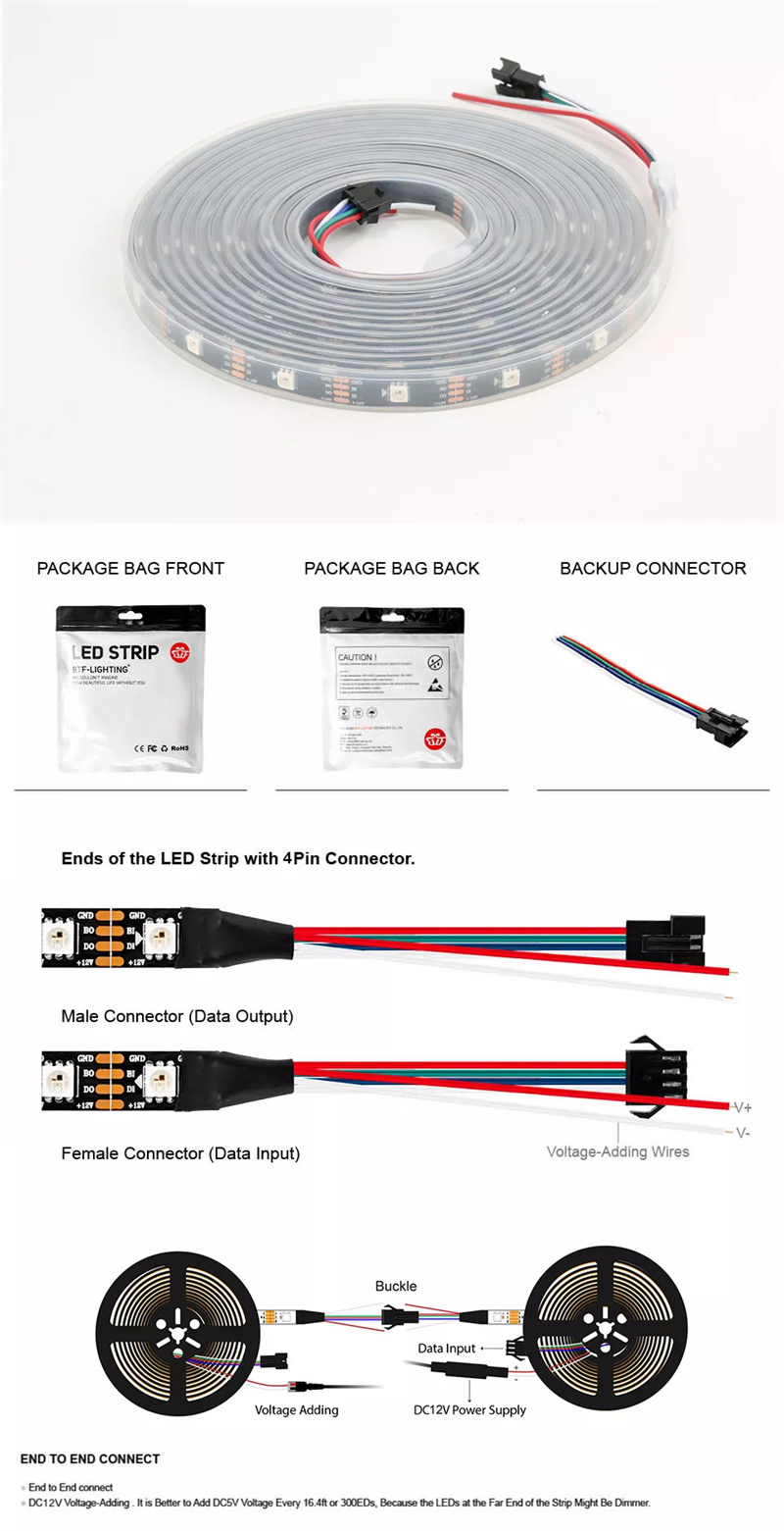 WS2815 LED Strip Connect | Digital individually Addressable RGB 12v WS2815 LED Strip Resume from Break Point