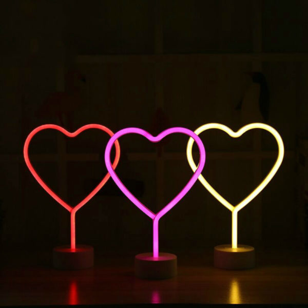 led heart lamp | Led Neon Lights Heart Shape Sign Art Indoor Decorative Glowing Desk Lamp Night Light