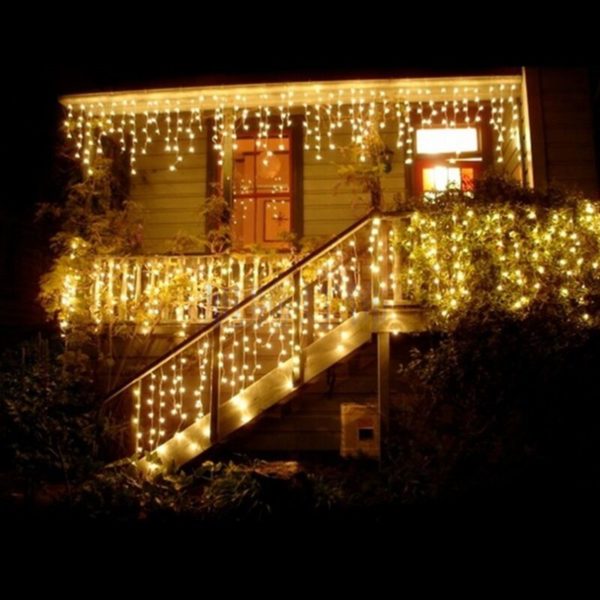 led curtain lights string | Outdoor LED Icicle Dripping Light Decorative Hanging Christmas Warm White Falling String Curtain LED