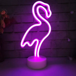 neon flamingo | Flamingo Shape LED Neon Light with Holder Base USBBattery Powered Table Lamp