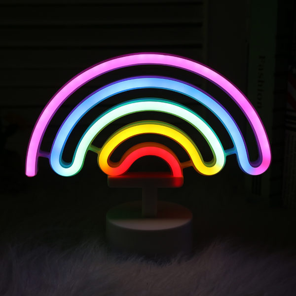 regnbue neon | Batteri eller USB-stasjon RGB LED Neon Rainbow Sign LED skrivebordslampe som sovelys