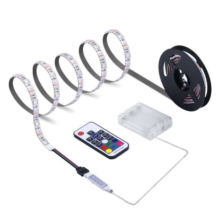 Waterproof Multicolor LED 5V Battery Powered RGB LED Strip Lights LED Camp Lights Strip with 24 ...