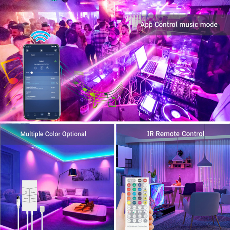 bluetooth music led strip | 10m 15m 20m 30m Dream Colour RGB LED Light Strip with Remote Bluetooth Control Music LED Strip Set