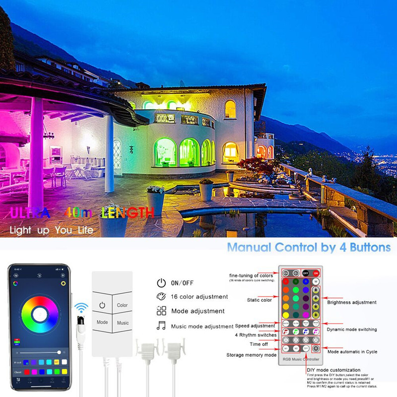 led light strip 15m bluetooth | 10m 15m 20m 30m Dream Colour RGB LED Light Strip with Remote Bluetooth Control Music LED Strip Set