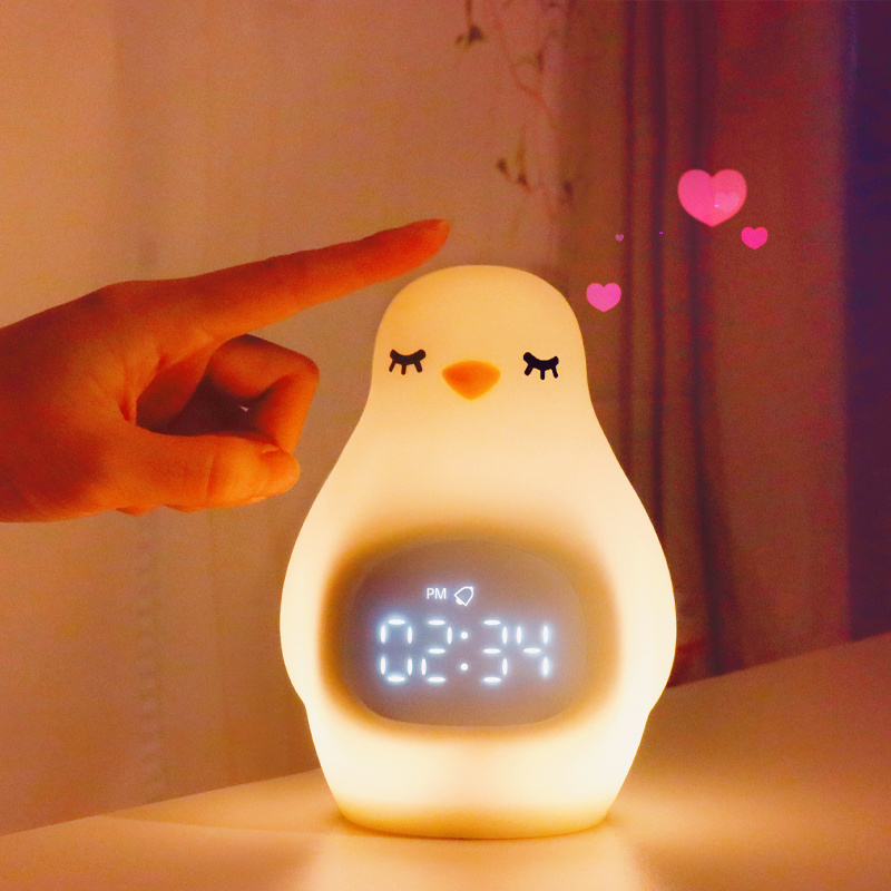 Réveil bébé | Produit innovant bébé mignon pingouin LED lever du soleil réveil numérique avec veilleuse sommeil formateur