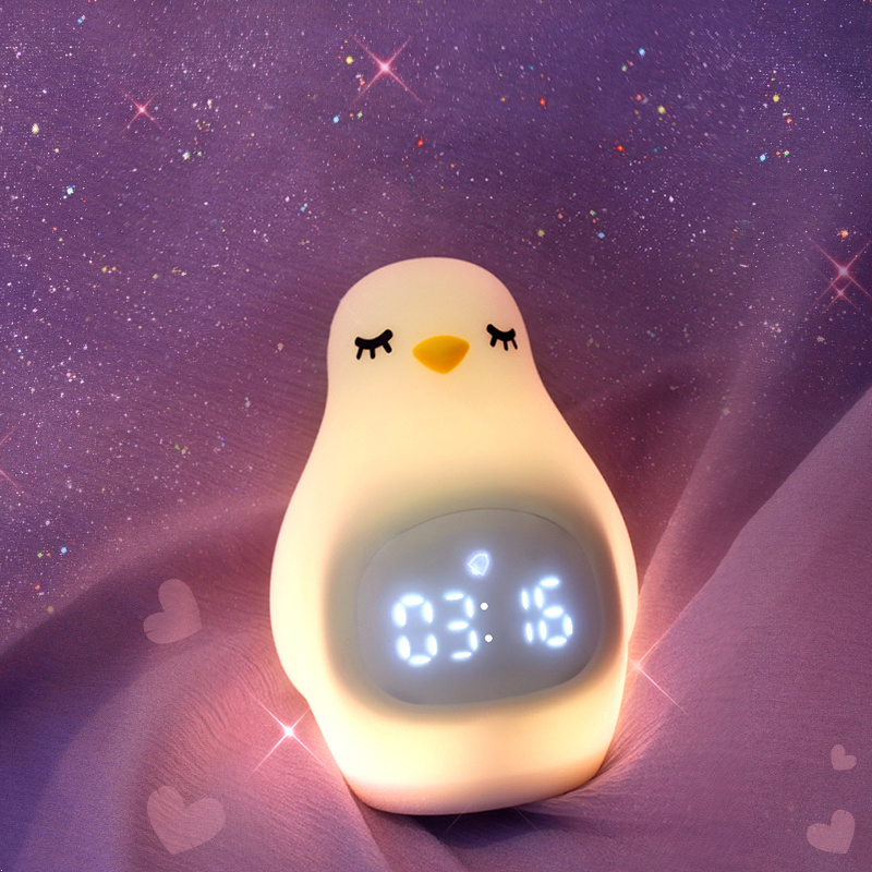 Night Light Sleep Trainer | Innovative Product Baby Cute penguin LED Sunrise Digital Alarm Clock with Night Light Sleep Trainer
