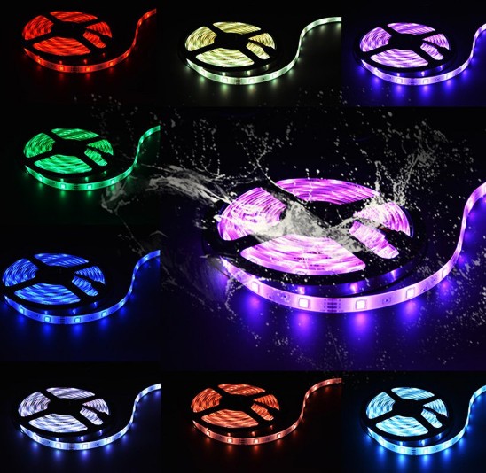 Culoarea benzii LED pentru baterie | Bandă LED multicoloră, rezistentă la apă, 5V, alimentată cu baterii, bandă LED RGB Bandă cu LED-uri pentru tabără cu telecomandă cu 24 de taste