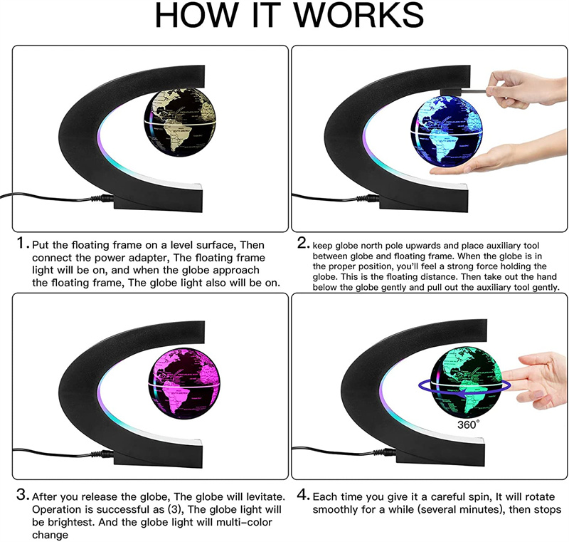Mapa světa Magnetická LED světla | LED světelná mapa světa Magnetická levitační plovoucí koule Elektronická antigravitační noční lampa
