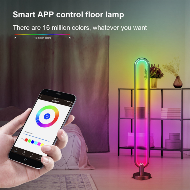 floor oval lamp rgb | Bluetooth APP Minimalist RGB Oval Wall Light Remote Control Elliptical Ring Standing Floor Lamp for Living Room