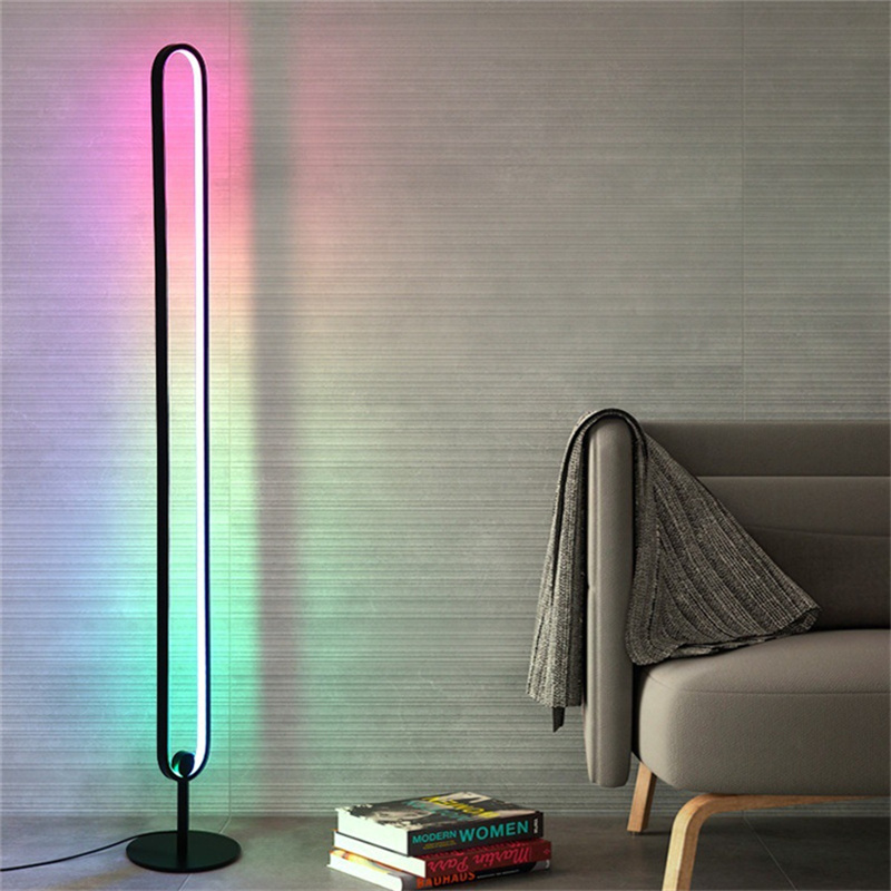 oval colored light base | Bluetooth APP Minimalist RGB Oval Wall Light Remote Control Elliptical Ring Standing Floor Lamp for Living Room