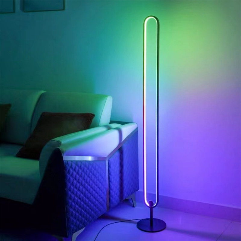 oval led lamp multicolour | Bluetooth APP Minimalist RGB Oval Wall Light Remote Control Elliptical Ring Standing Floor Lamp for Living Room