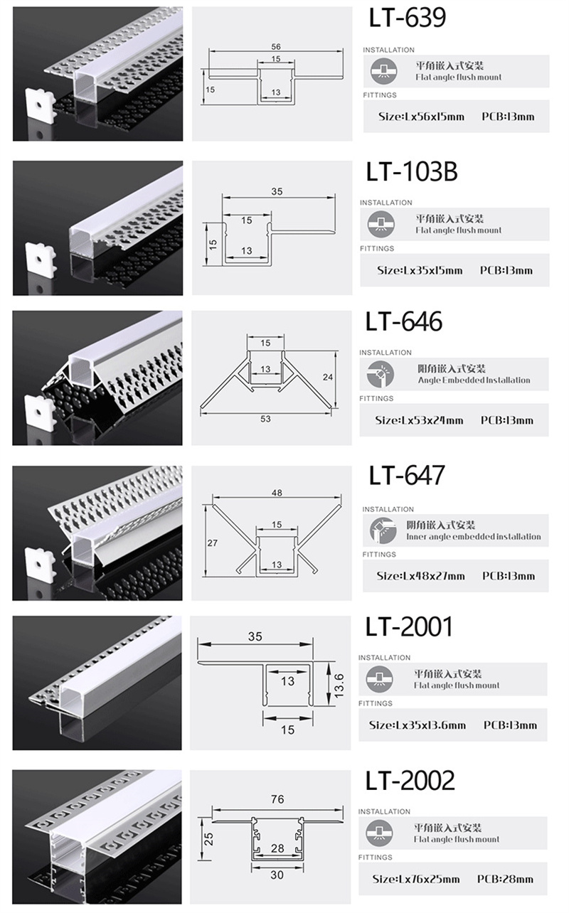 Aluminum Profile Size 02 | Embedded Mounted LED Linear Light Bedroom Kitchen Living Room Wall LED Aluminum Profile Channel