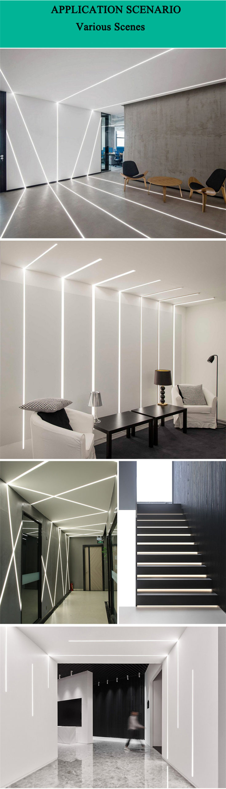 canal de lumière de bande led | Intégré Monté LED Linéaire Lumière Chambre Cuisine Salon Mur LED Aluminium Profil Canal