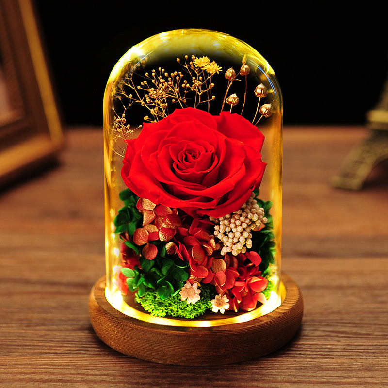 preserved rose in glass dome
