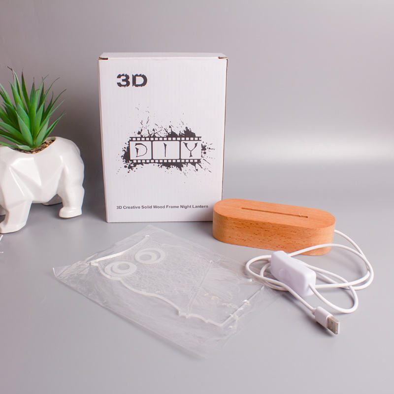 Package | Kid Gifts Custom DIY Blank 3D Acrylic Night Light Wooden Base LED Lamp