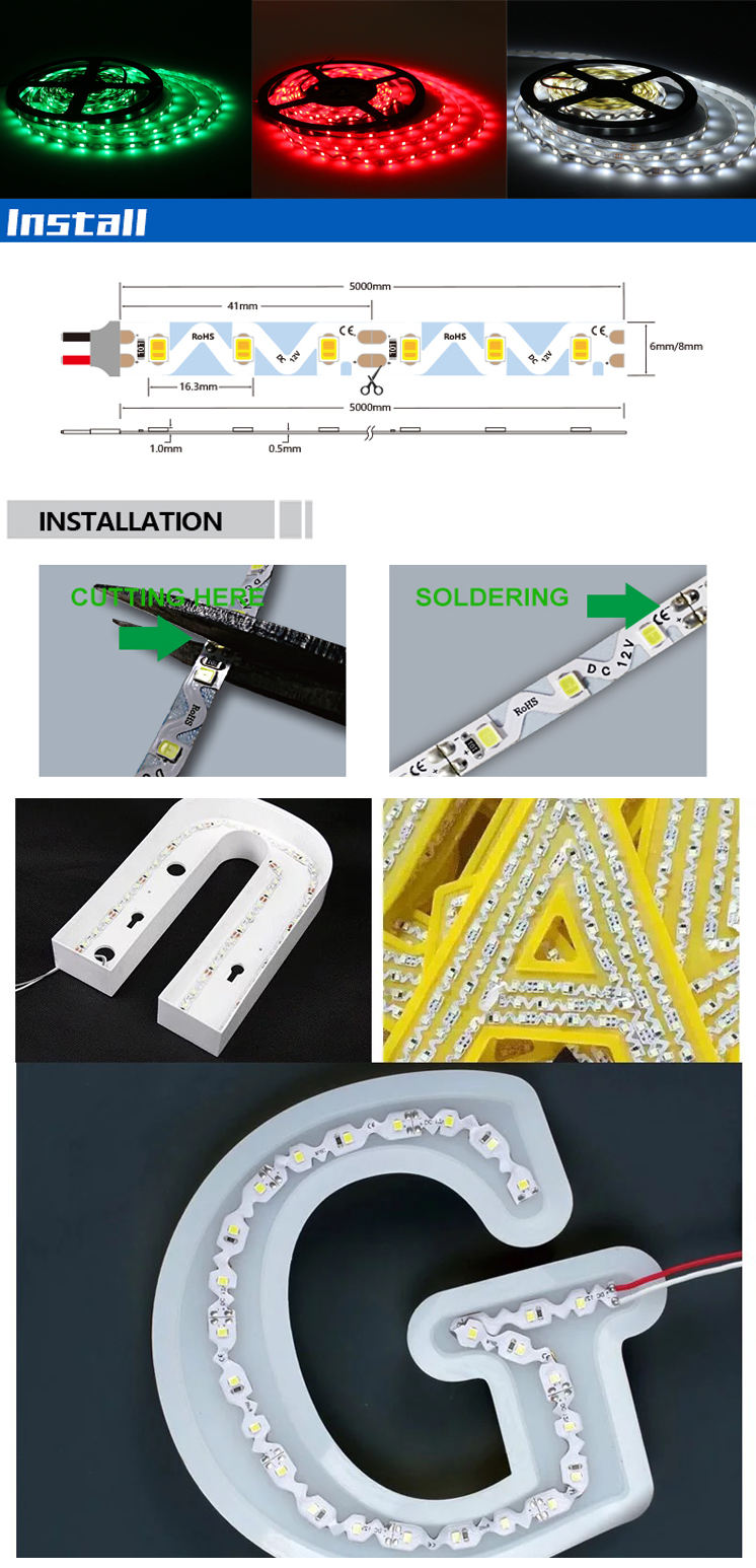 S LED Light Strip | Bendable S Shape Zigzag 2835 smd LED Strip 6mm for signage letters