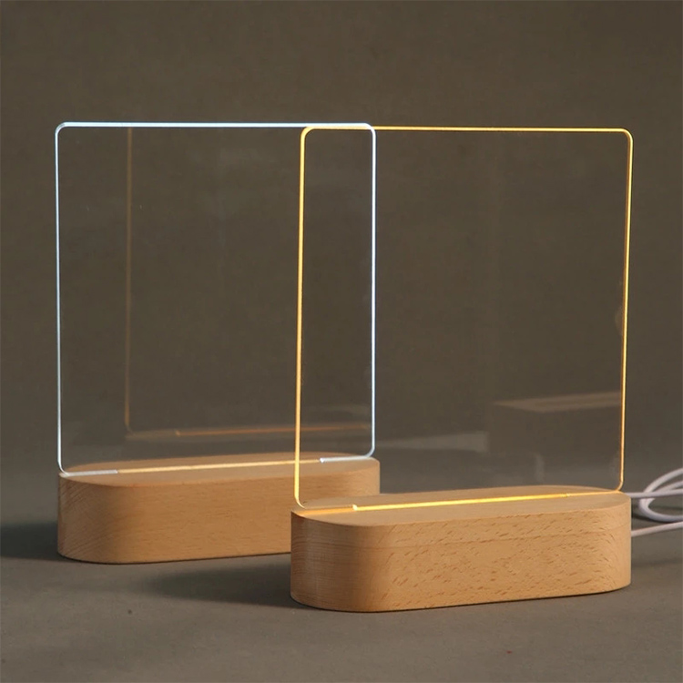 acrylic board light | Kid Gifts Custom DIY Blank 3D Acrylic Night Light Wooden Base LED Lamp