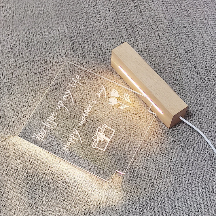 blank acrylic wood lamp | Kid Gifts Custom DIY Blank 3D Acrylic Night Light Wooden Base LED Lamp