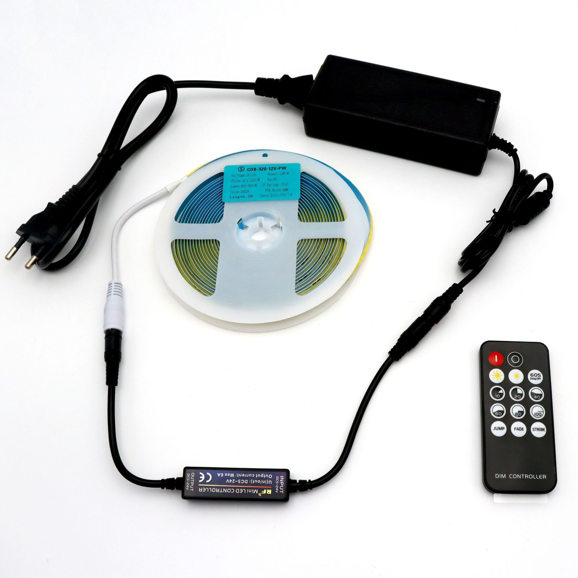 cob led strip with kit | 12V 5m COB LED Strip Light Kits Flexible Home Decoration COB LED Strip Light Tape Set