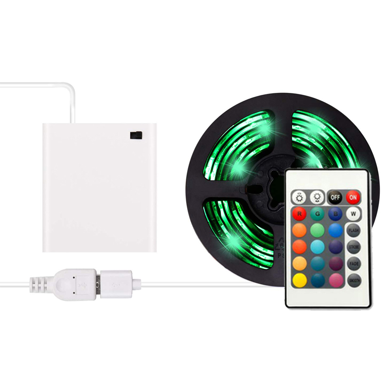 ledstrip wit usb | Gescheiden USB-ledstrip met accubak en afstandsbediening met 24 toetsen