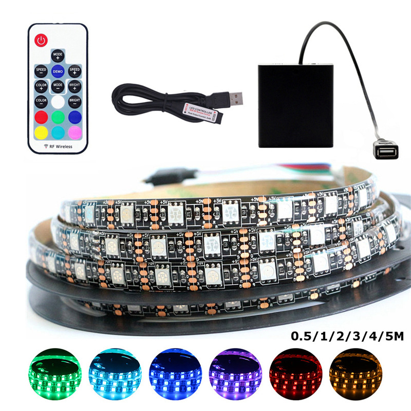 rgb led strip usb | Battery Box Powered Separated USB LED Strip with 24 Key Remote Controller