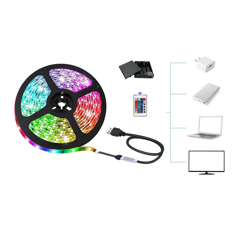 usb powered led light strips | Battery Box Powered Separated USB LED Strip with 24 Key Remote Controller