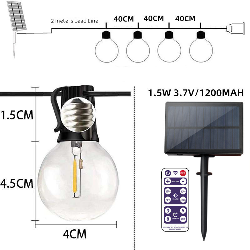 10m 20LED | 10 メートル 20leds G40 ソーラー LED ストリングライトクリスマスウェディングパーティーエジソン電球卸売