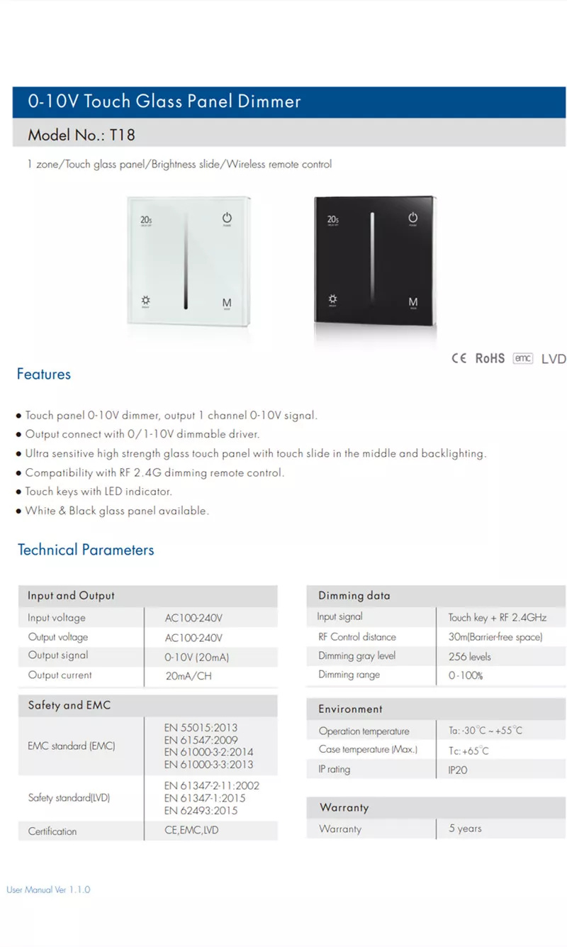 Specifications 1 | Intelligent Lighting Dimming System Dimming On Off Smart Switches Touch Panel