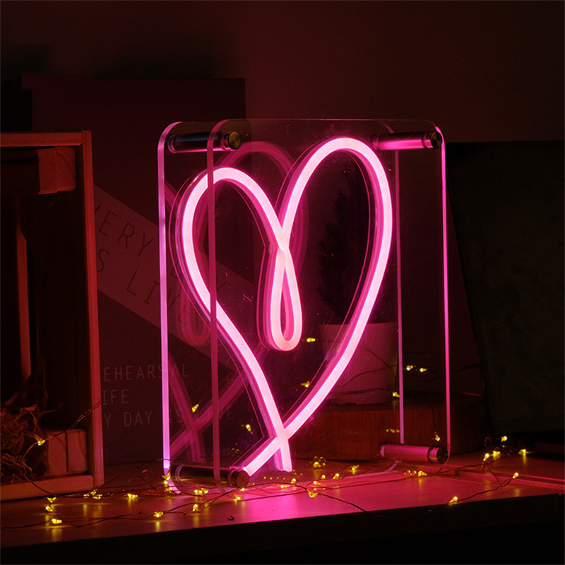 Semn de inimă neon | Cutie luminoasă cu neon acrilic cu iluminare personalizată, rezistentă la apă