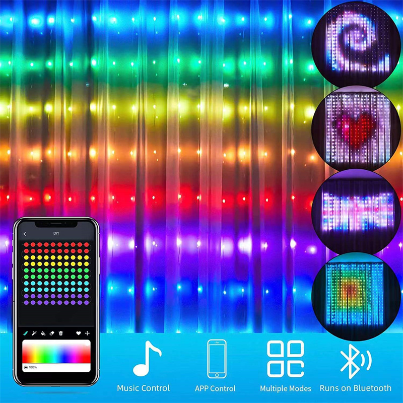 App Controlled LED Curtain | App Controlled Addressable RGB LED Pixel Curtain Lights String Waterfall Lights Programmable