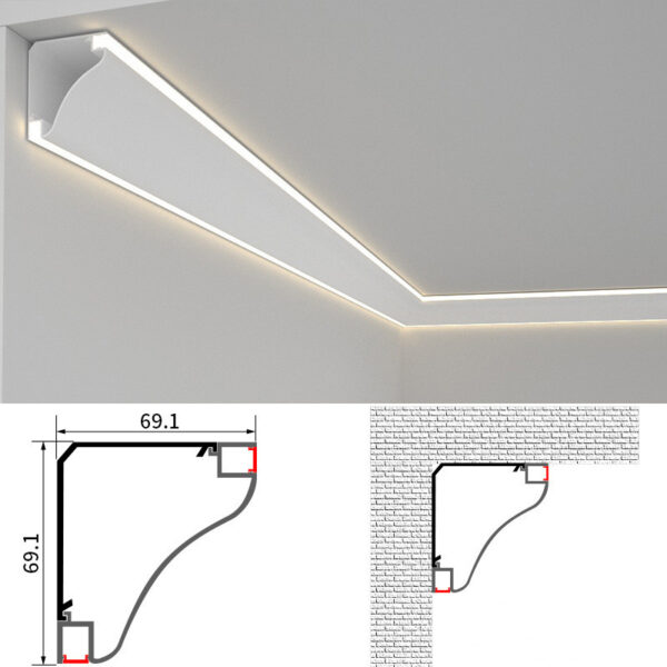 Plafon din gips fără canale moale | Lumini LED luminoase pentru tavanul din gips fără canal moale, linie de colț