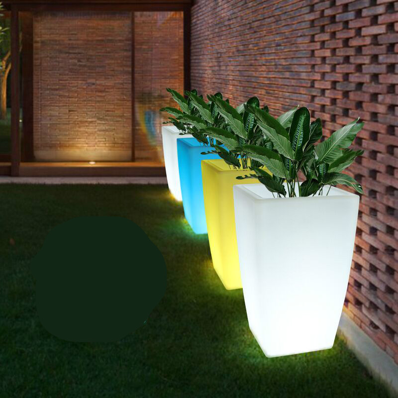 LED blomsterpotte | Plast led blomsterpotter lyser op potter lyspotte PE materiale og høj firkantet form RGB LED planter LED blomsterpotte