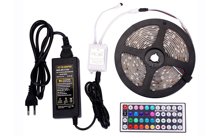 Sada LED pásků 5050 | 5M164 Ft 300leds 5050 rgb sada LED pásků s flexibilním páskovým světlem 44 klíčový IR dálkový ovladač napájení