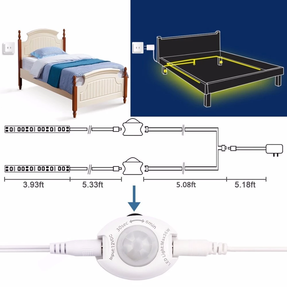 Installation lit double | Lit rond flexible de lumière de bande de capteur d'éclairage de lit numérique de LED