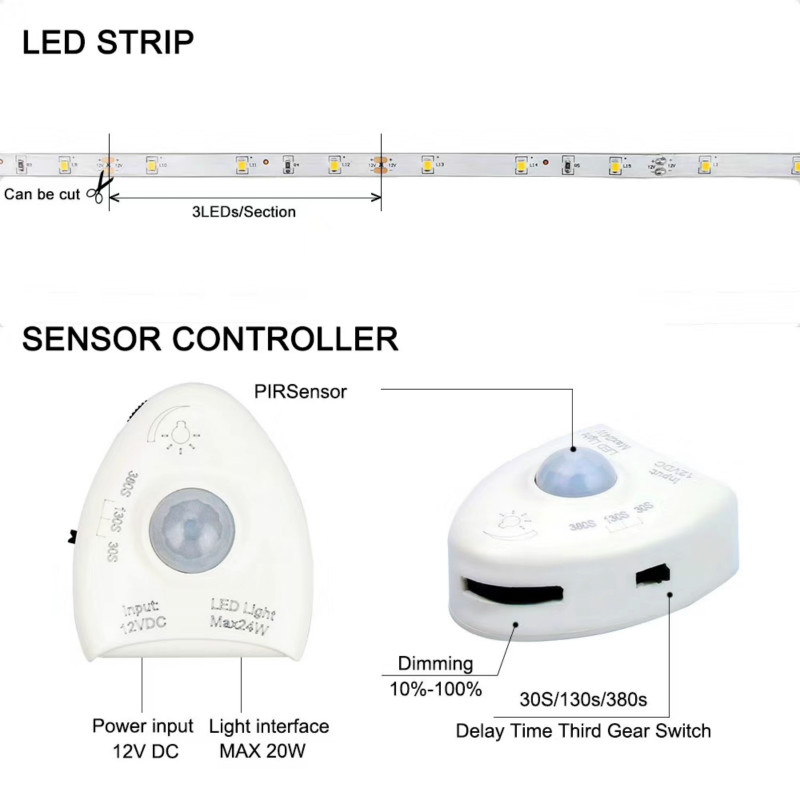 sengelyssensor | Fleksibel LED Digital Seng Lyssensor Strip Light Rund Seng