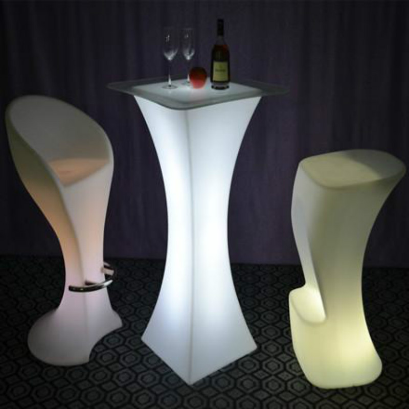 table basse et chaises | Ensemble de table et de chaise de bar RVB d'exposition de table de cocktail illuminée rechargeable