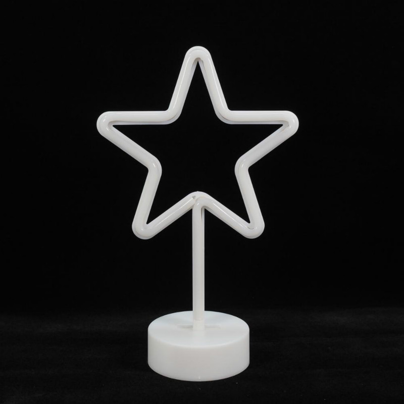 luz estrela neon | Candeeiro de mesa LED neon em forma de estrela com suporte redondo alimentado por bateria